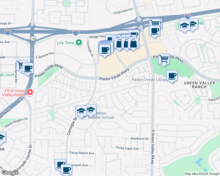 map of restaurants, bars, coffee shops, grocery stores, and more near 2151 Hidden Ranch Terrace in Henderson