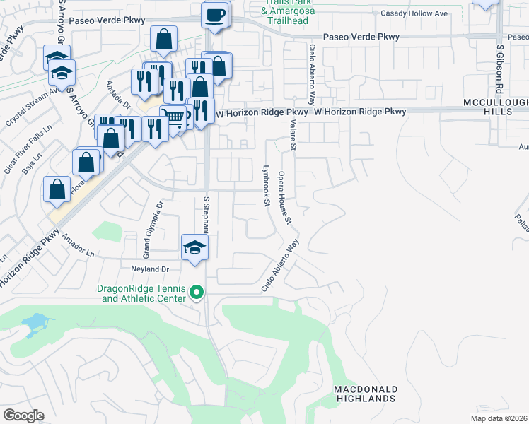 map of restaurants, bars, coffee shops, grocery stores, and more near 233 Lynbrook Street in Henderson