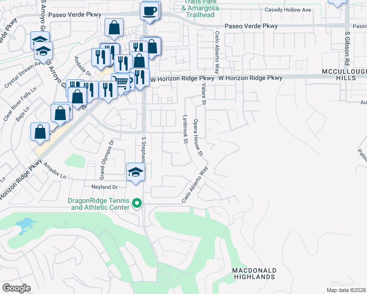 map of restaurants, bars, coffee shops, grocery stores, and more near 233 Lynbrook Street in Henderson