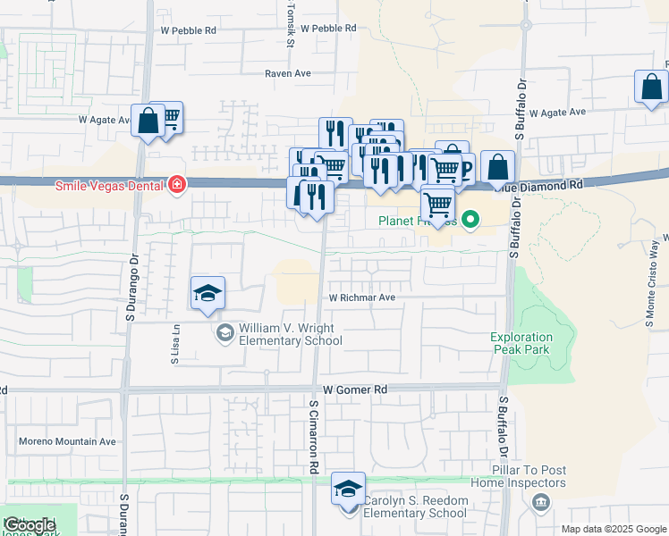 map of restaurants, bars, coffee shops, grocery stores, and more near 8178 Rock Meadows Drive in Las Vegas