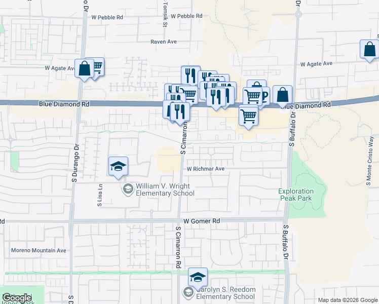 map of restaurants, bars, coffee shops, grocery stores, and more near 8178 Rock Meadows Drive in Las Vegas