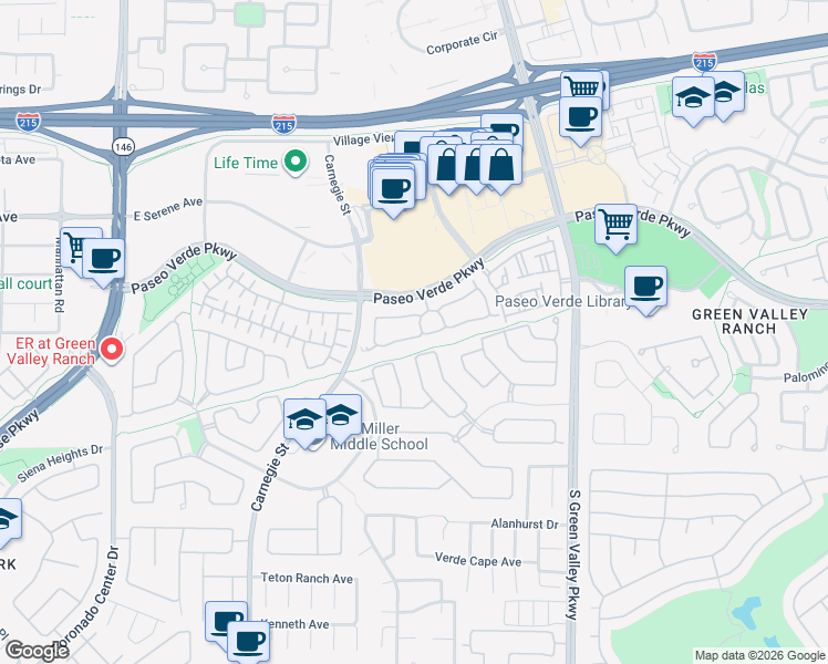 map of restaurants, bars, coffee shops, grocery stores, and more near 2151 Hidden Ranch Terrace in Henderson