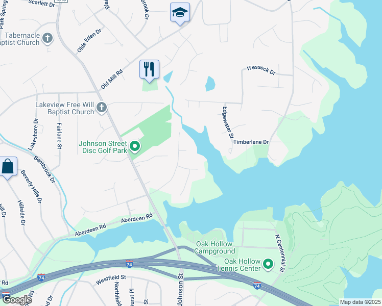 map of restaurants, bars, coffee shops, grocery stores, and more near 3700 Northshore Drive in High Point
