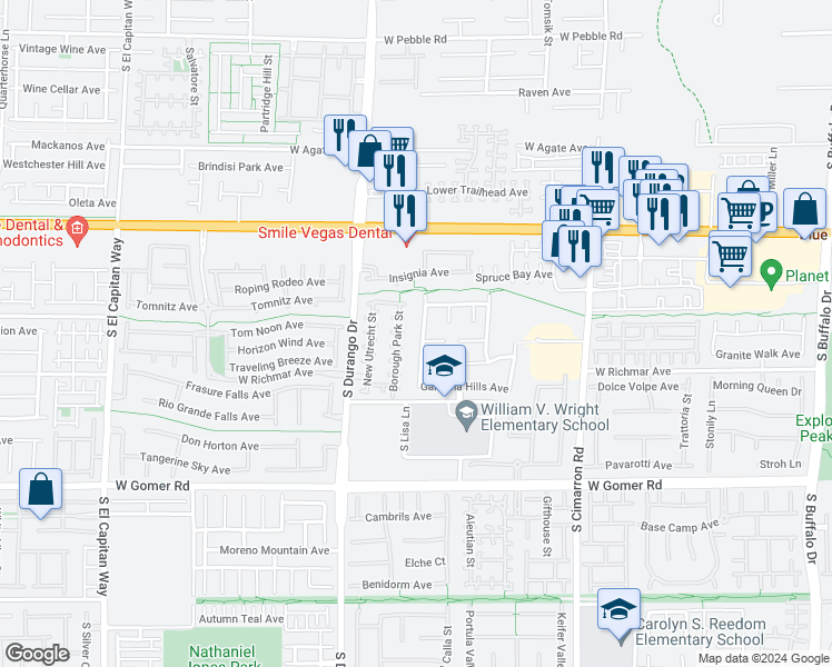 map of restaurants, bars, coffee shops, grocery stores, and more near 9429 Mock Heather Street in Las Vegas