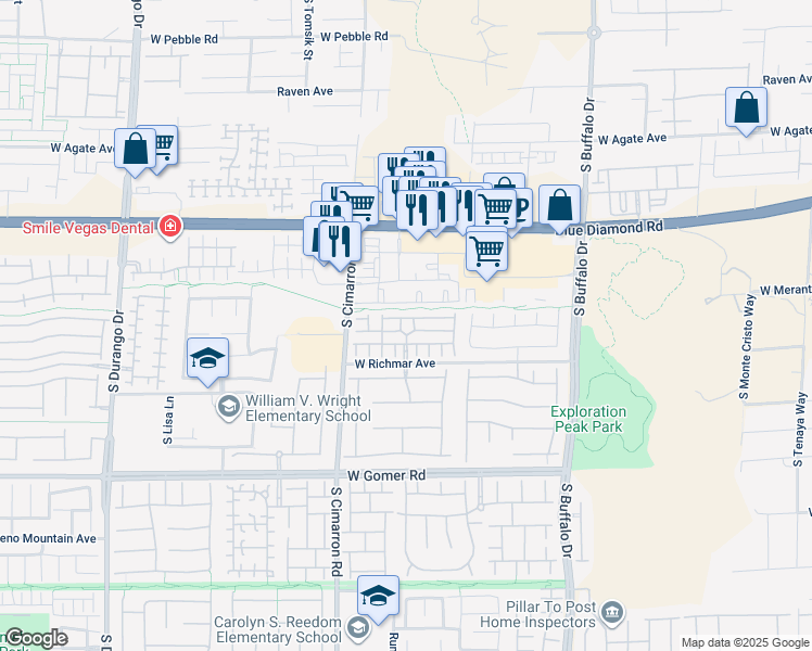 map of restaurants, bars, coffee shops, grocery stores, and more near 9424 Big Timber Ridge Road in Las Vegas