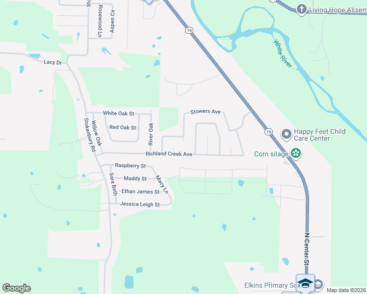 map of restaurants, bars, coffee shops, grocery stores, and more near 1384 Hillis Place in Elkins