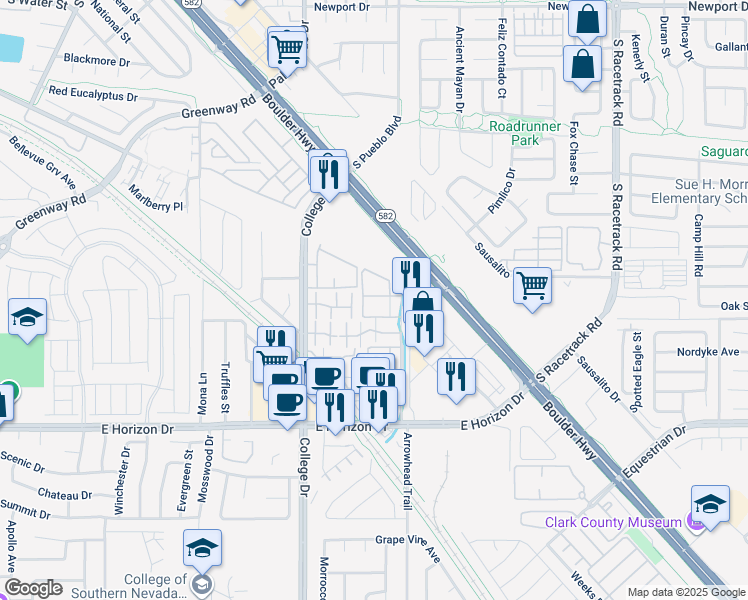 map of restaurants, bars, coffee shops, grocery stores, and more near 520 Arrowhead Trail in Henderson