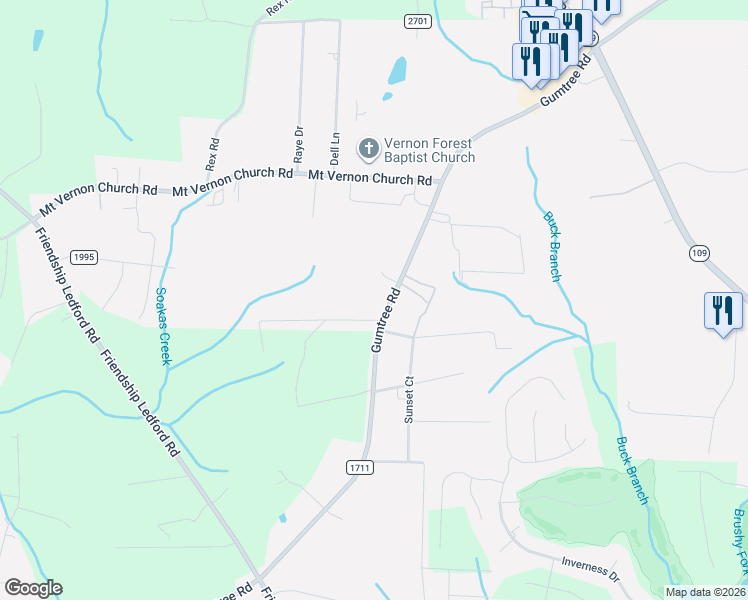 map of restaurants, bars, coffee shops, grocery stores, and more near 4653 Gumtree Road in Winston-Salem