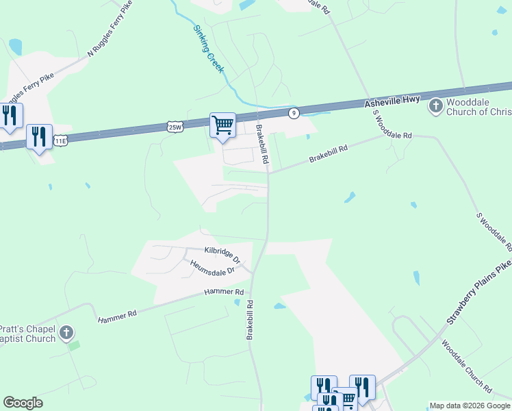 map of restaurants, bars, coffee shops, grocery stores, and more near 312 Brakebill Road in Knoxville