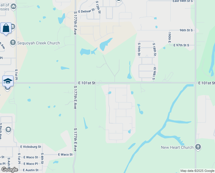 map of restaurants, bars, coffee shops, grocery stores, and more near 18010 East 101st Street in Broken Arrow