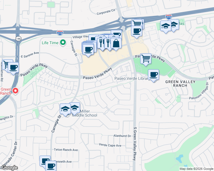 map of restaurants, bars, coffee shops, grocery stores, and more near 2121 Hidden Ranch Terrace in Henderson