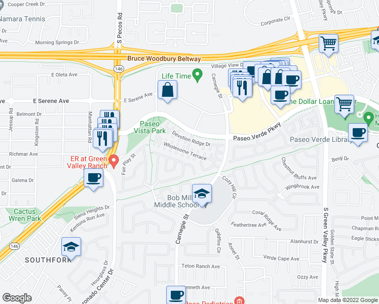 map of restaurants, bars, coffee shops, grocery stores, and more near 259 Queens Court in Henderson