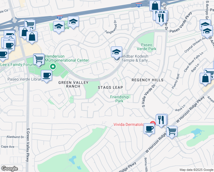 map of restaurants, bars, coffee shops, grocery stores, and more near 294 Horizon Pointe Circle in Henderson