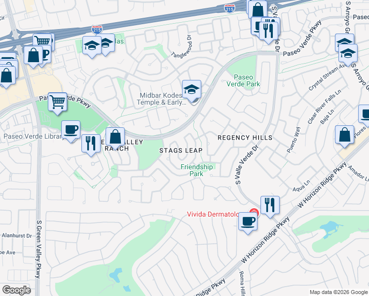 map of restaurants, bars, coffee shops, grocery stores, and more near 261 Horizon Pointe Circle in Henderson