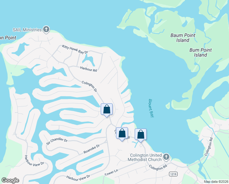 map of restaurants, bars, coffee shops, grocery stores, and more near 216 Lancer Court in Kill Devil Hills