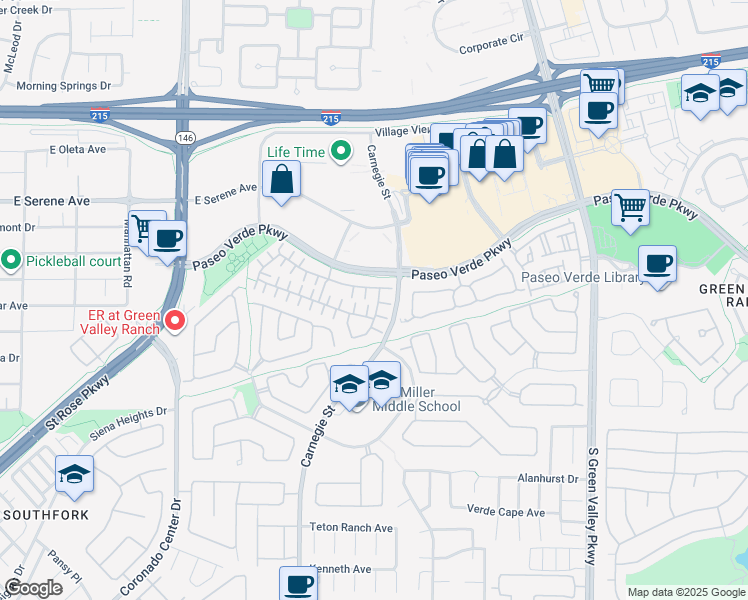 map of restaurants, bars, coffee shops, grocery stores, and more near 235 Spectacular Street in Henderson