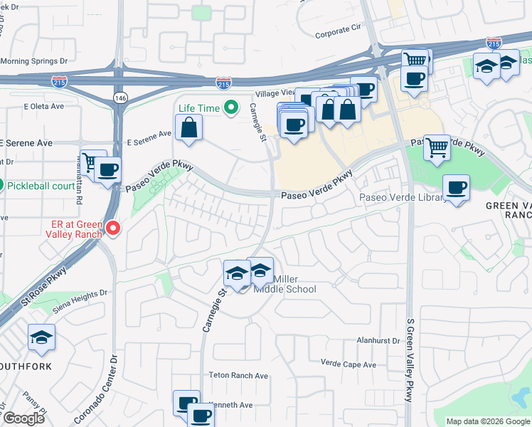 map of restaurants, bars, coffee shops, grocery stores, and more near 2412 Energized Court in Henderson