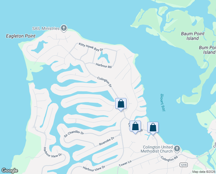 map of restaurants, bars, coffee shops, grocery stores, and more near 107 Outrigger Drive in Kill Devil Hills