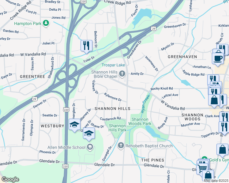 map of restaurants, bars, coffee shops, grocery stores, and more near 2111 Mc Kelvey Drive in Greensboro
