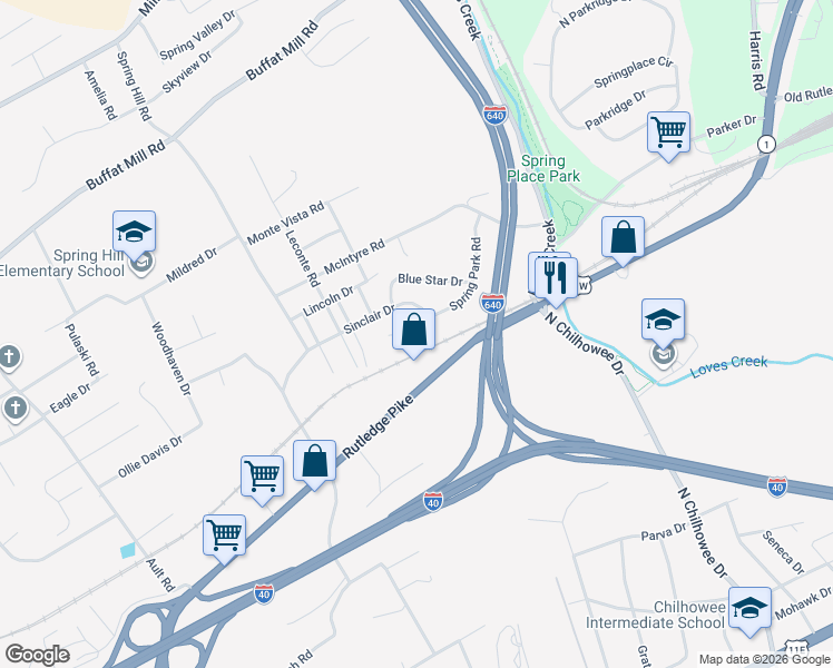 map of restaurants, bars, coffee shops, grocery stores, and more near 5001 Rutledge Pike in Knoxville