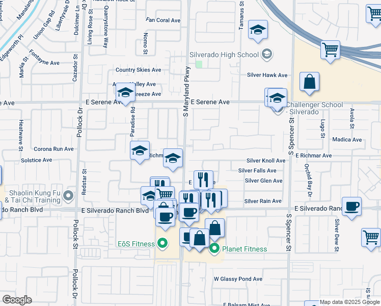 map of restaurants, bars, coffee shops, grocery stores, and more near 9495 Vieno Canyon Street in Las Vegas