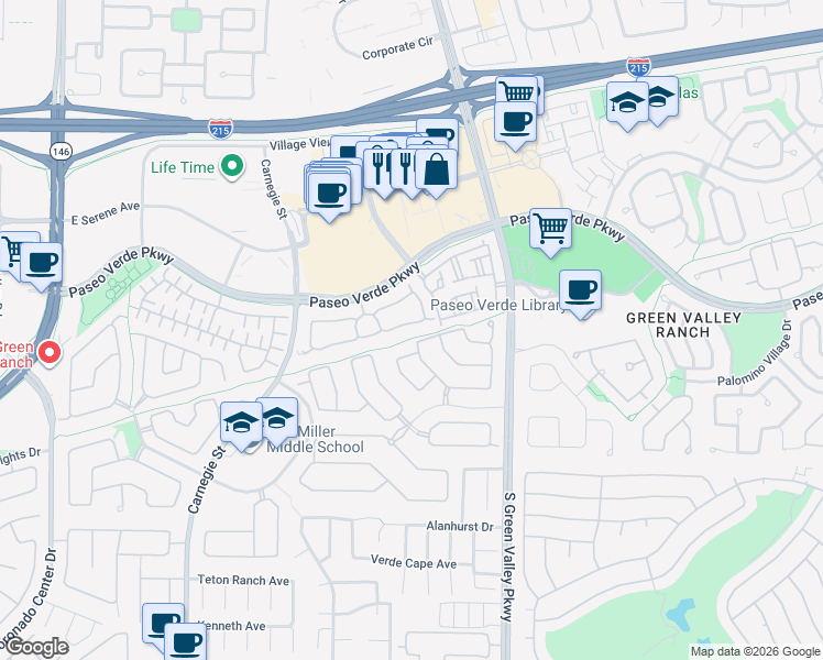 map of restaurants, bars, coffee shops, grocery stores, and more near 2115 Hidden Ranch Terrace in Henderson