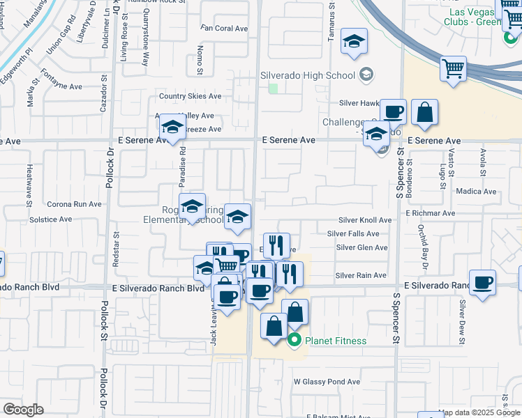 map of restaurants, bars, coffee shops, grocery stores, and more near 9495 Vieno Canyon Street in Las Vegas
