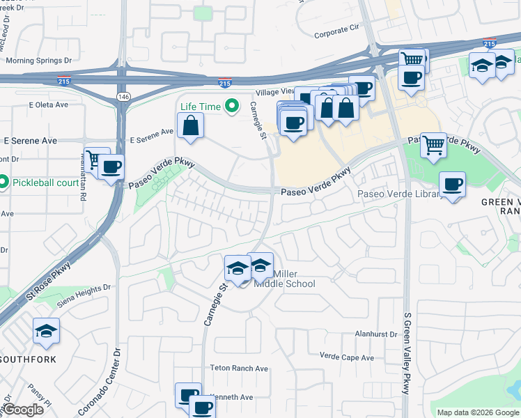 map of restaurants, bars, coffee shops, grocery stores, and more near 2424 Energized Court in Henderson