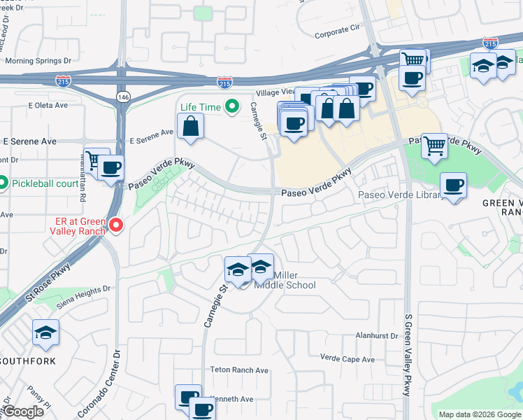 map of restaurants, bars, coffee shops, grocery stores, and more near 2424 Energized Court in Henderson
