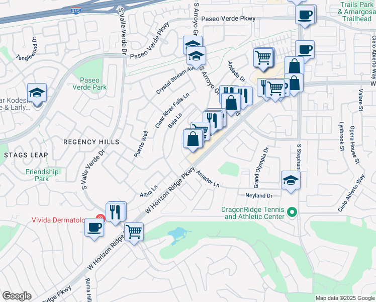 map of restaurants, bars, coffee shops, grocery stores, and more near 1736 Flores Lane in Henderson