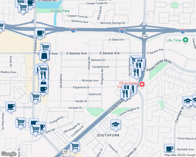 map of restaurants, bars, coffee shops, grocery stores, and more near 2832 Richmar Avenue in Henderson