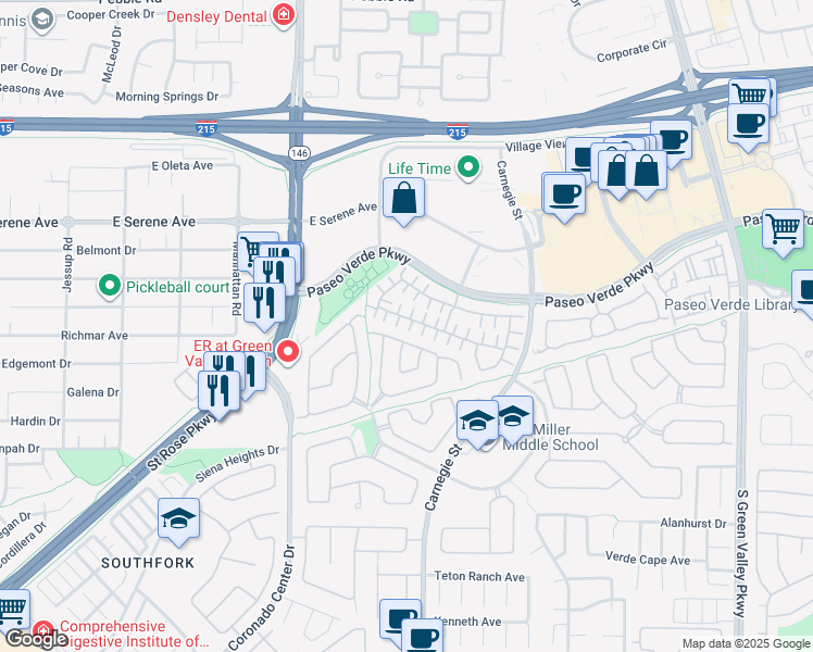 map of restaurants, bars, coffee shops, grocery stores, and more near 267 Deerleap Circle in Henderson