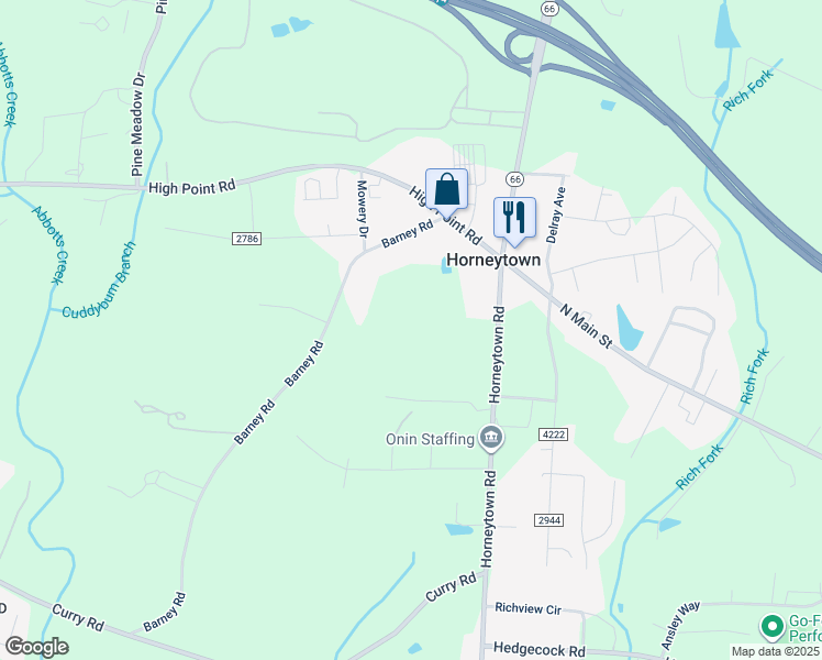 map of restaurants, bars, coffee shops, grocery stores, and more near 213 Barney Road in High Point