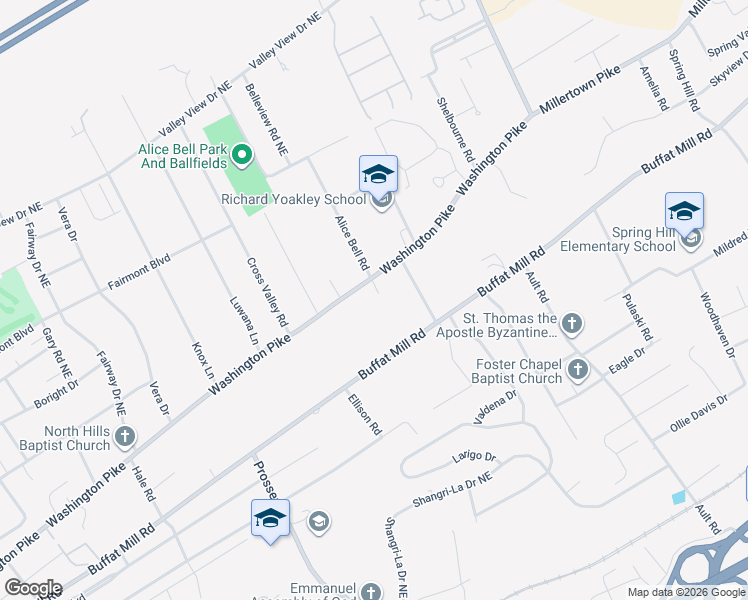map of restaurants, bars, coffee shops, grocery stores, and more near 3839 Buffat Mill Road in Knoxville