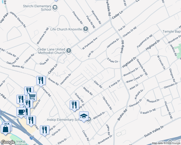 map of restaurants, bars, coffee shops, grocery stores, and more near 800 Mediate Way in Knoxville