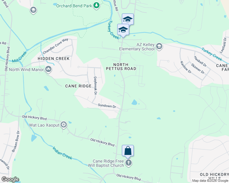 map of restaurants, bars, coffee shops, grocery stores, and more near 5929 Pettus Road in Nashville
