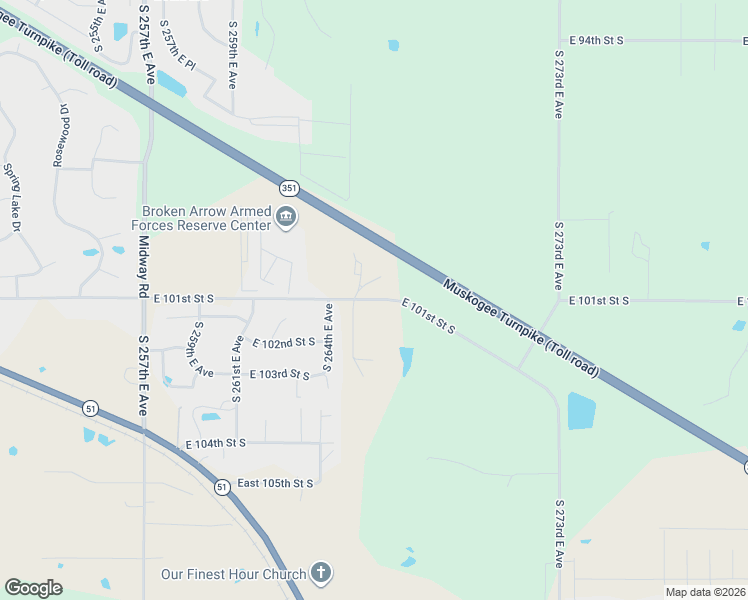 map of restaurants, bars, coffee shops, grocery stores, and more near 10125 South 264th East Avenue in Broken Arrow