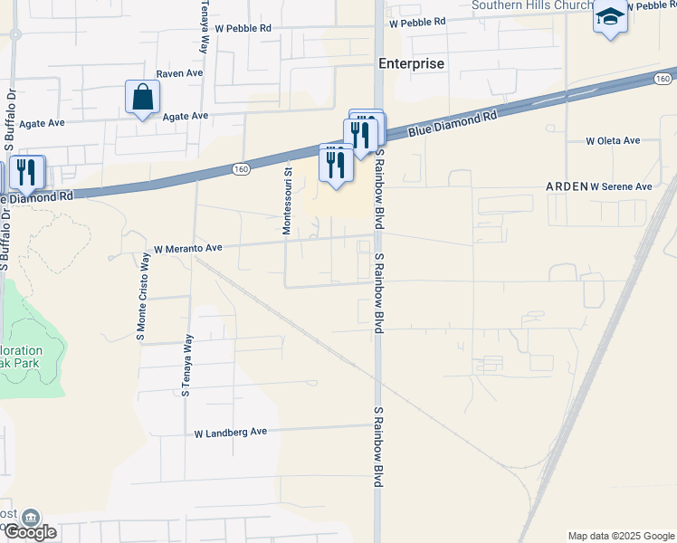 map of restaurants, bars, coffee shops, grocery stores, and more near 6975 West Meranto Avenue in Las Vegas