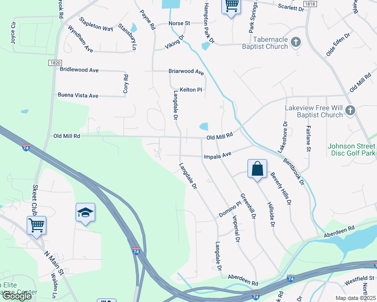 map of restaurants, bars, coffee shops, grocery stores, and more near 154 Old Mill Road in High Point