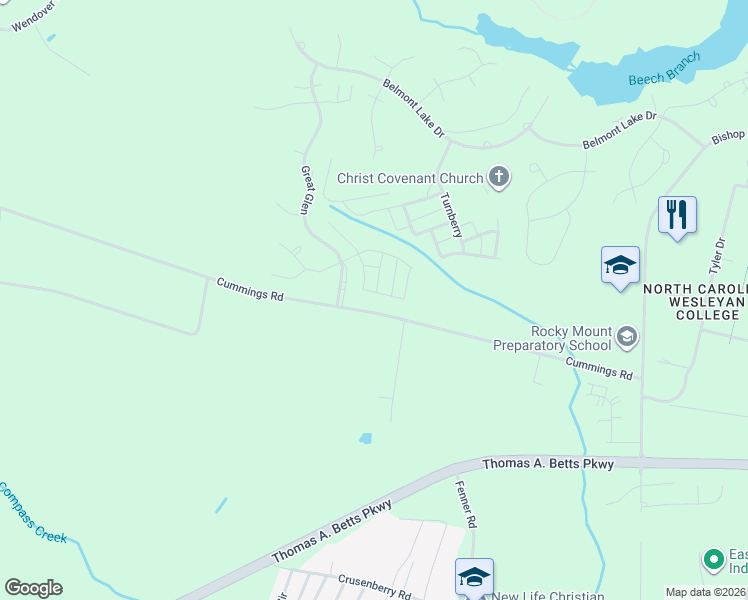 map of restaurants, bars, coffee shops, grocery stores, and more near 202 Lothian in Rocky Mount