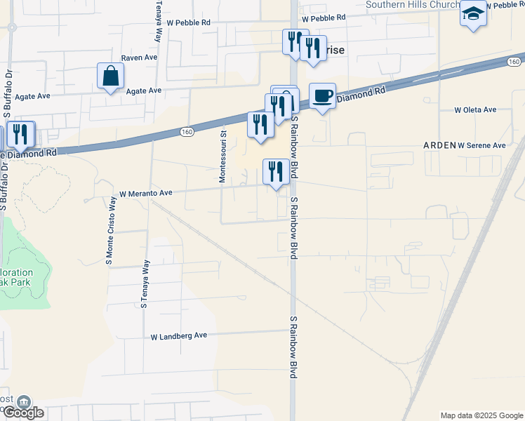 map of restaurants, bars, coffee shops, grocery stores, and more near 6975 West Meranto Avenue in Las Vegas