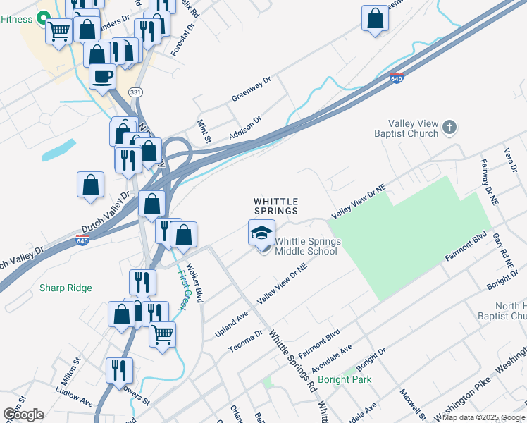 map of restaurants, bars, coffee shops, grocery stores, and more near 2851 Mineral Springs Avenue in Knoxville