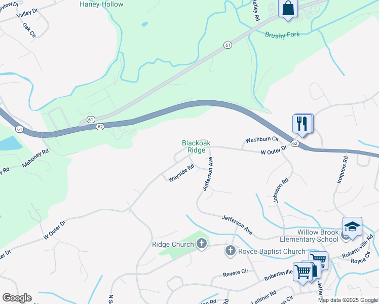map of restaurants, bars, coffee shops, grocery stores, and more near 138 Wellington Circle in Oak Ridge