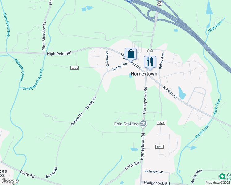 map of restaurants, bars, coffee shops, grocery stores, and more near 213 Barney Road in High Point