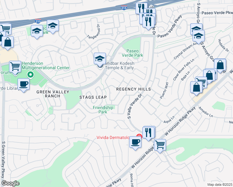 map of restaurants, bars, coffee shops, grocery stores, and more near 279 Windsong Echo Drive in Henderson
