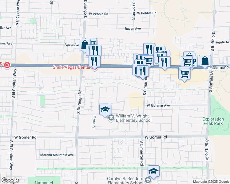 map of restaurants, bars, coffee shops, grocery stores, and more near 9408 Valinda Valley Court in Las Vegas