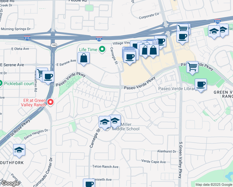 map of restaurants, bars, coffee shops, grocery stores, and more near 2419 Inspired Court in Henderson