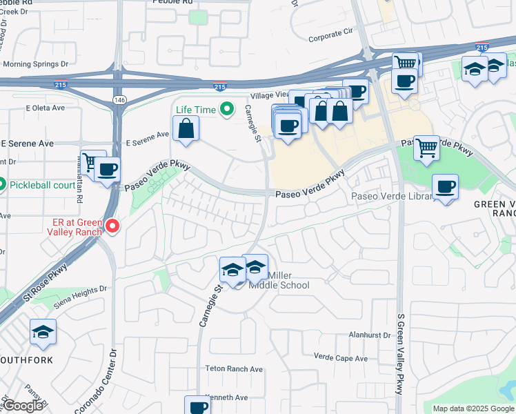 map of restaurants, bars, coffee shops, grocery stores, and more near 2419 Inspired Court in Henderson