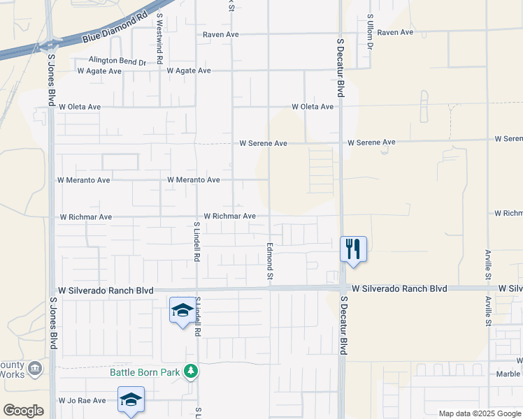 map of restaurants, bars, coffee shops, grocery stores, and more near 9485 Edmond Street in Las Vegas