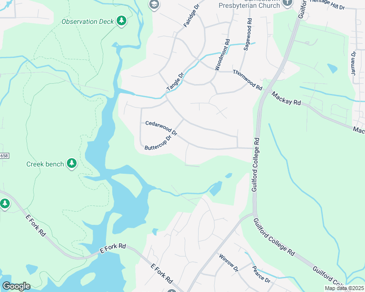 map of restaurants, bars, coffee shops, grocery stores, and more near 301 Cedarwood Drive in Jamestown